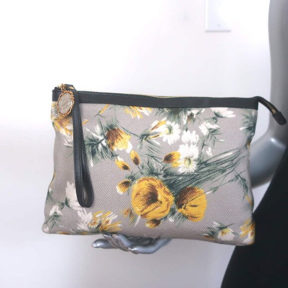 Dolce & Gabbana Floral Print Canvas Small Wristlet Clutch Gray - Picture 1 of 12